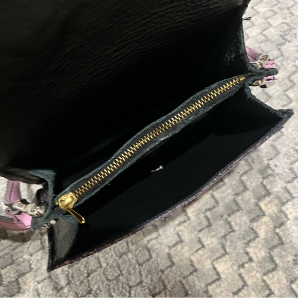 Embroidered Leather Crossbody Purse Adjustable Strap Pink & Purple Flowers Boho - Picture 12 of 12